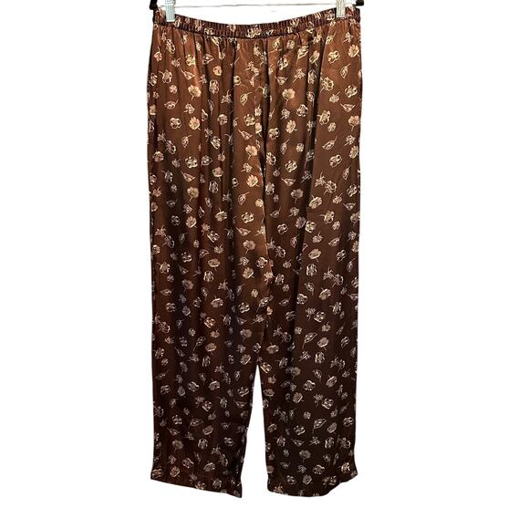 Jones & Co. Large Wide Leg Pants Chocolate Brown Floral Pull On Lounge Fall - Picture 2 of 5